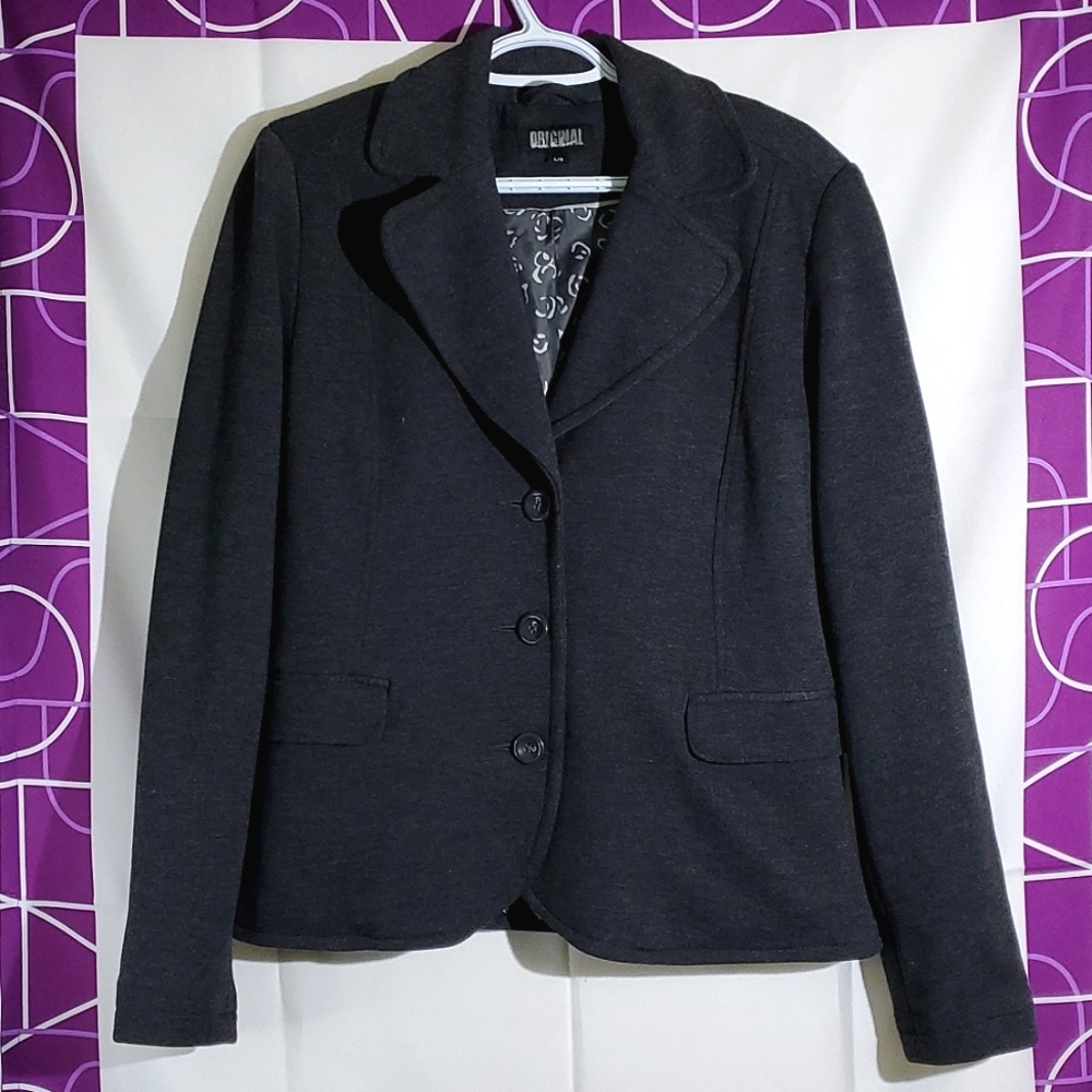 Original Nicole Miller Dark Grey 3-Button Blazer Coat -Size Large (extra button)